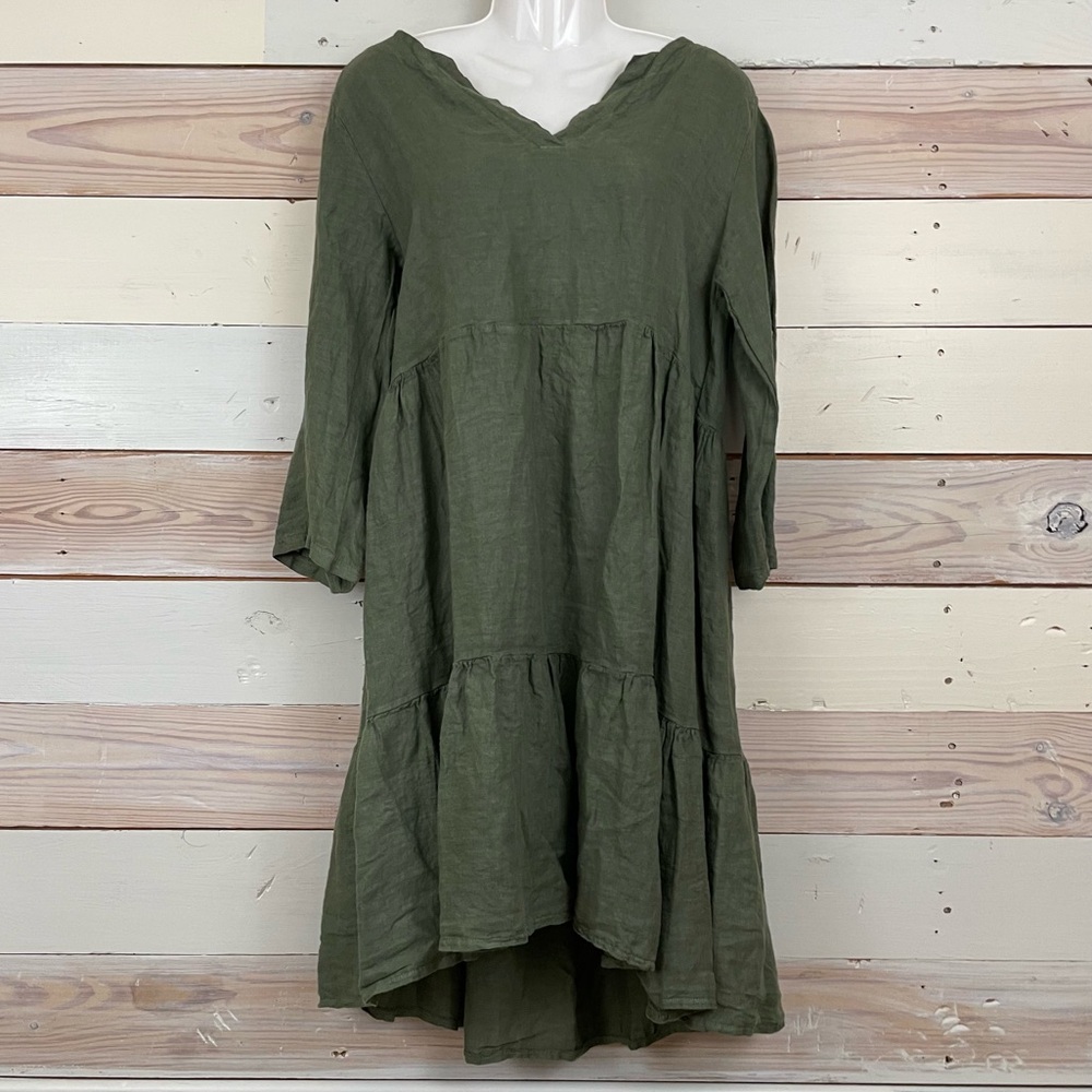 Olive Green Linen Dress